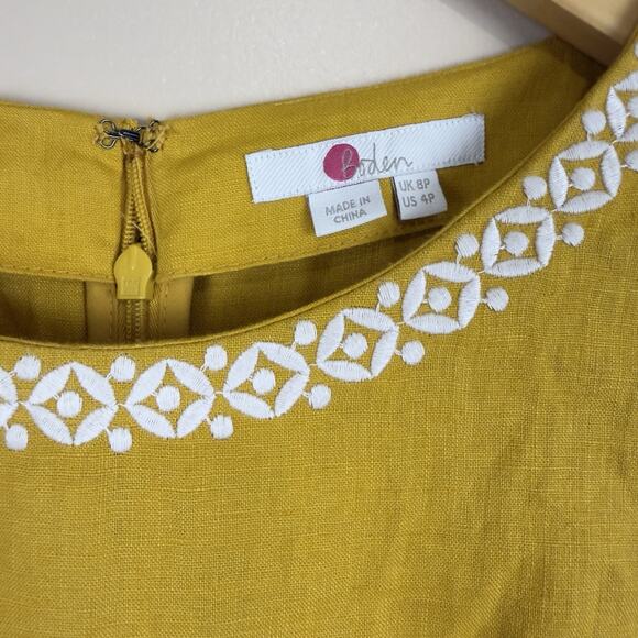 Boden Laura Linen Embroidered Dress Size 4P Petite in Tuscan Sun Yellow - Picture 6 of 14